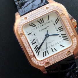 Cartier Santos Quick Switch Strap Diamond 30m Waterproof Watch Black