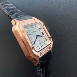 Cartier Santos Quick Switch Strap Diamond 30m Waterproof Watch Black