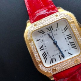 Cartier Santos Quick Switch Strap 30m Waterproof Diamond Watch Red