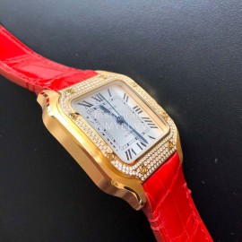 Cartier Santos Quick Switch Strap 30m Waterproof Diamond Watch Red