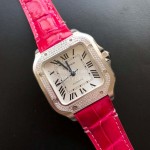 Cartier Quick Switch Strap 30m Waterproof Diamond Santos Watch Rose Red