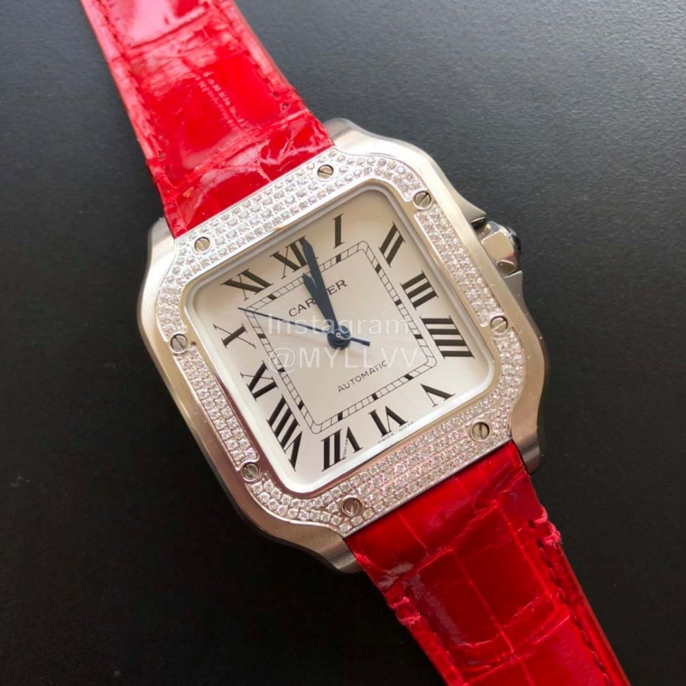 Cartier Quick Switch Strap 30m Waterproof Diamond Santos Watch Red