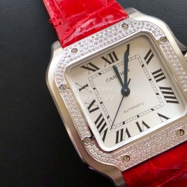 Cartier Quick Switch Strap 30m Waterproof Diamond Santos Watch Red