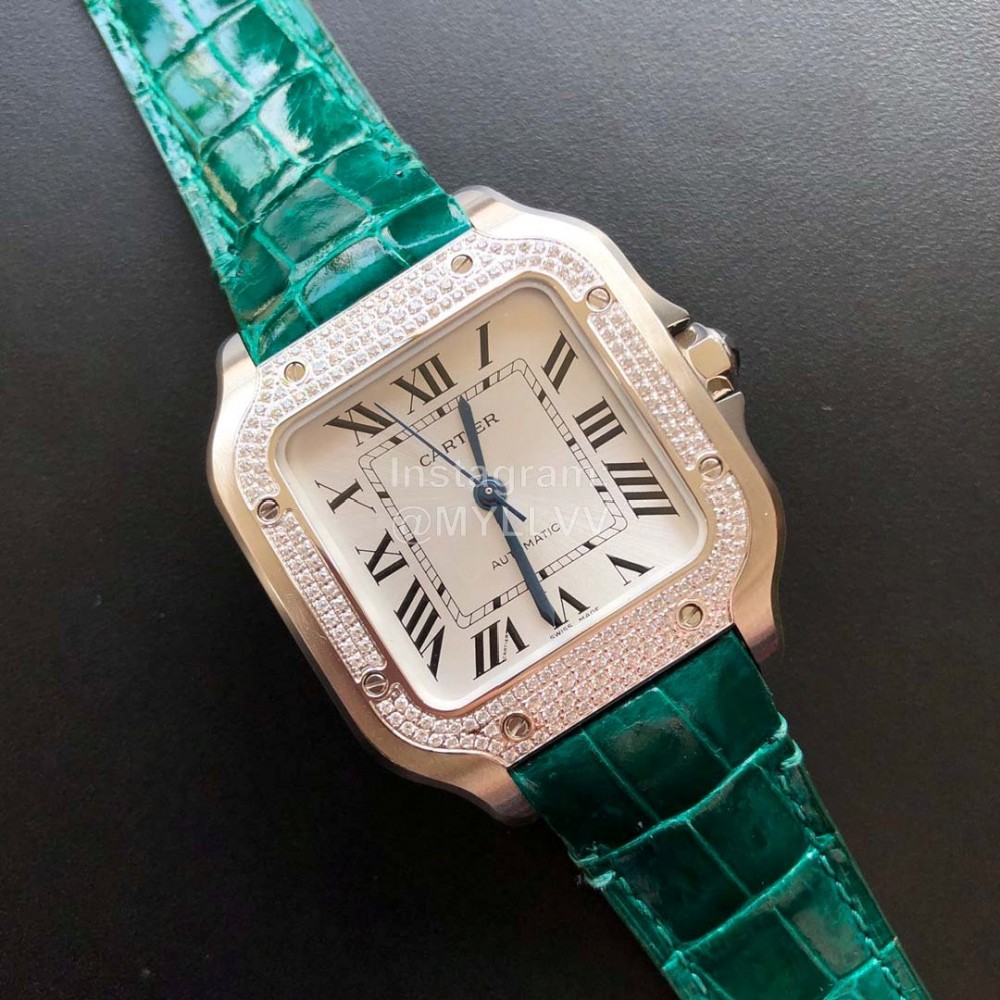 Cartier Quick Switch Strap 30m Waterproof Diamond Santos Watch Green