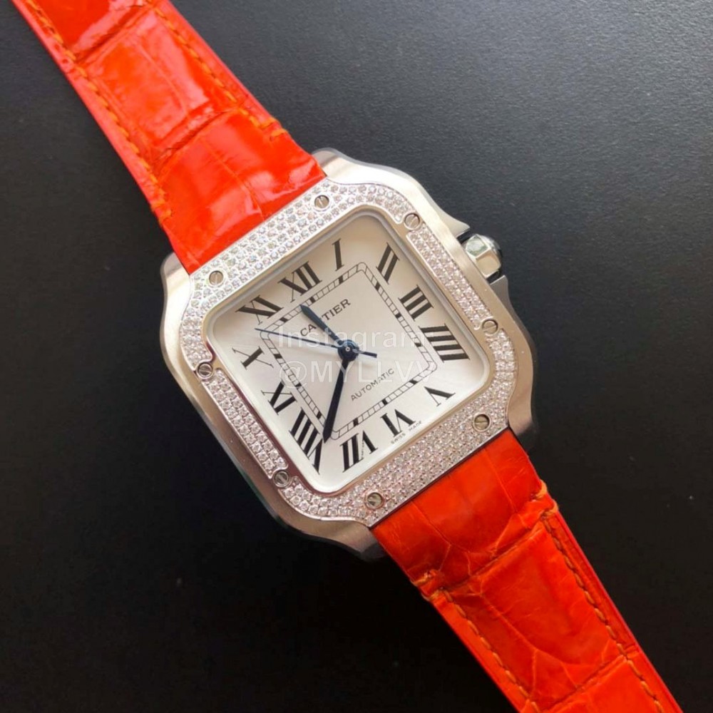 Cartier Quick Switch Strap 30m Waterproof Diamond Santos Watch Orange