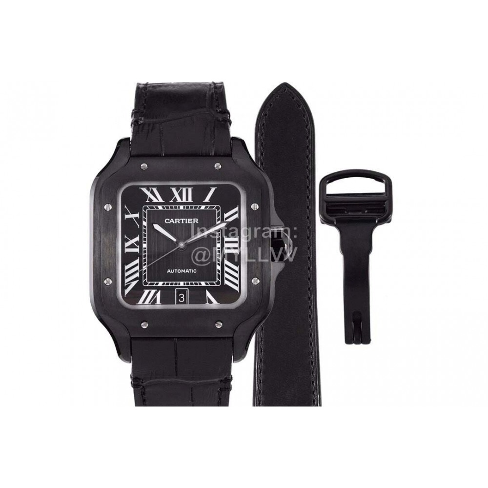 Cartier Santos Series Square Dial Steel Strap Watch Black