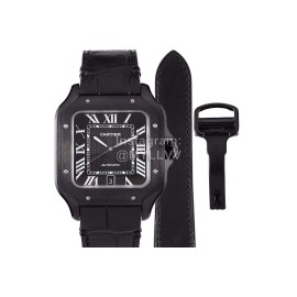 Cartier Santos Series Square Dial Steel Strap Watch Black