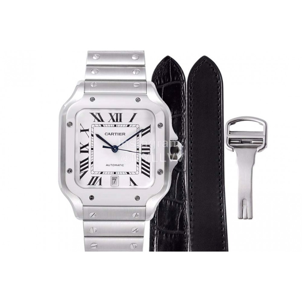 Cartier Santos Series Square Dial Steel Strap Watch White