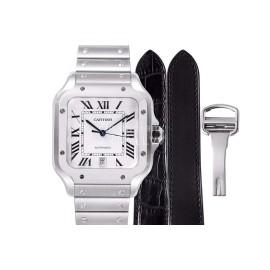 Cartier Santos Series Square Dial Steel Strap Watch White
