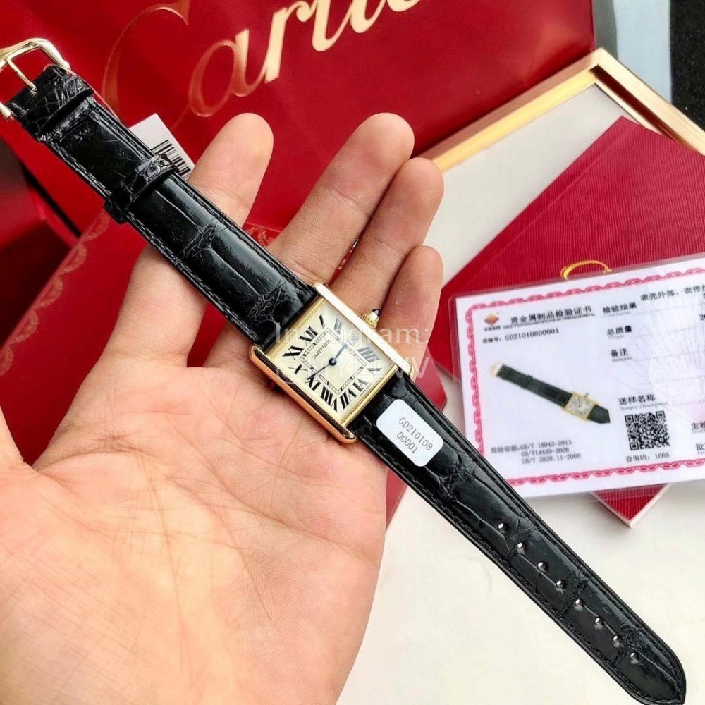 Cartier Tank Roman Numerals Square Dial Watch Black