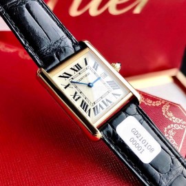 Cartier Tank Roman Numerals Square Dial Watch Black