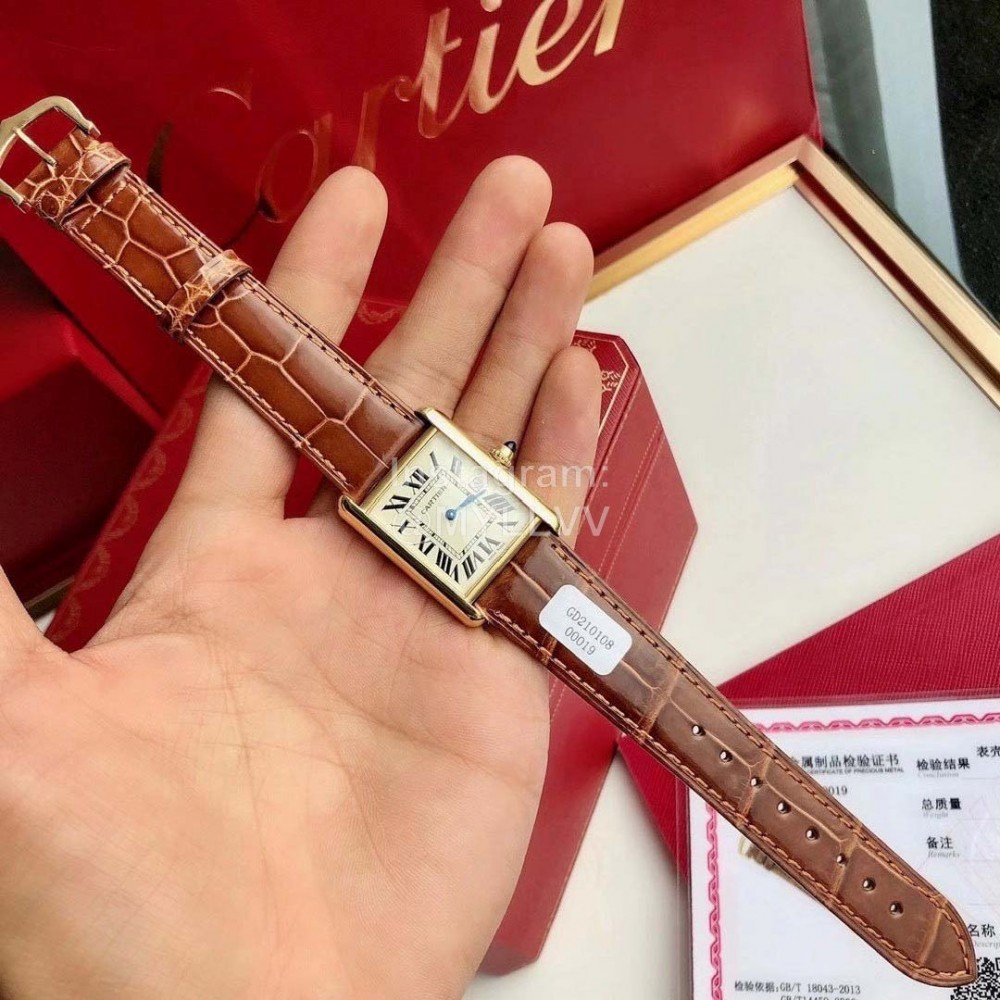 Cartier Tank Roman Numerals Square Dial Watch Brown