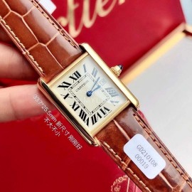 Cartier Tank Roman Numerals Square Dial Watch Brown