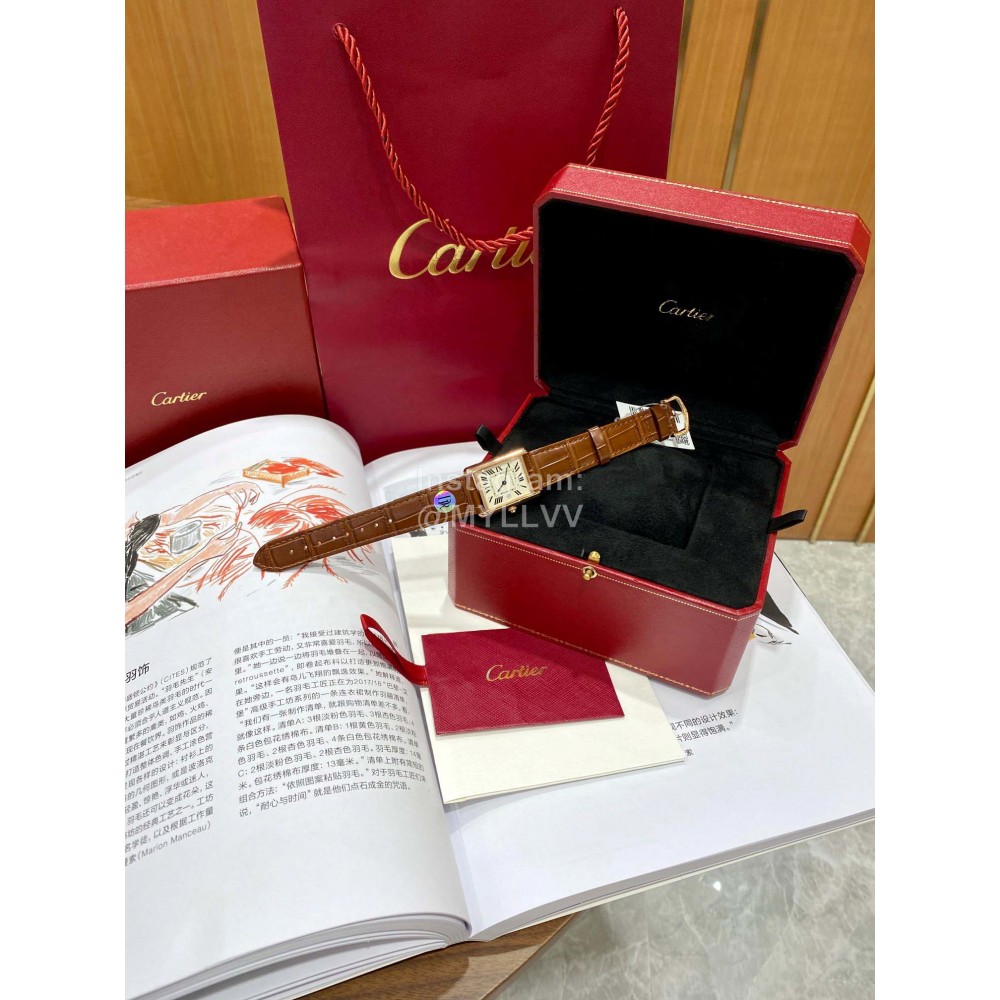 Cartier Tank Roman Numerals Square Dial Brown Leather Strap Watch