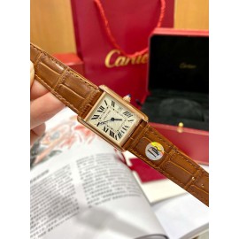 Cartier Tank Roman Numerals Square Dial Brown Leather Strap Watch