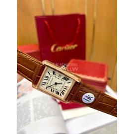 Cartier Tank Roman Numerals Square Dial Brown Leather Strap Watch