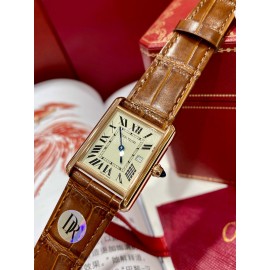 Cartier Tank Roman Numerals Square Dial Brown Leather Strap Watch