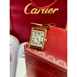 Cartier Tank Roman Numerals Square Dial Brown Leather Strap Watch
