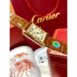 Cartier Tank Roman Numerals Square Dial Brown Leather Strap Watch