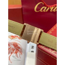 Cartier Tank Roman Numerals Square Dial Brown Leather Strap Watch