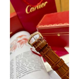 Cartier Tank Roman Numerals Square Dial Brown Leather Strap Watch