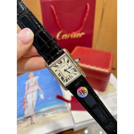 Cartier Tank Roman Numerals Square Dial Black Leather Strap Watch