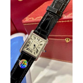 Cartier Tank Roman Numerals Square Dial Black Leather Strap Watch
