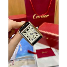 Cartier Tank Roman Numerals Square Dial Black Leather Strap Watch