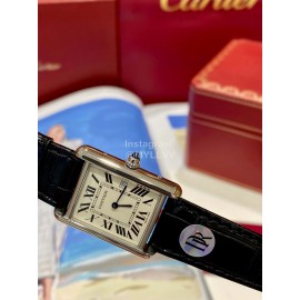 Cartier Tank Roman Numerals Square Dial Black Leather Strap Watch