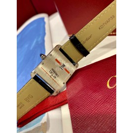 Cartier Tank Roman Numerals Square Dial Black Leather Strap Watch