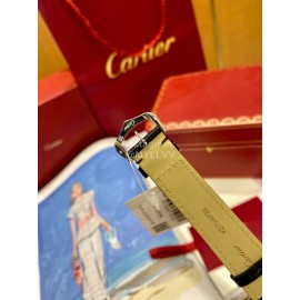 Cartier Tank Roman Numerals Square Dial Black Leather Strap Watch