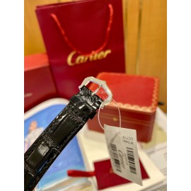 Cartier Tank Roman Numerals Square Dial Black Leather Strap Watch