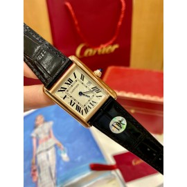 Cartier Tank Roman Numerals Square Dial Leather Strap Watch