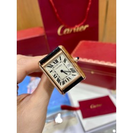 Cartier Tank Roman Numerals Square Dial Leather Strap Watch