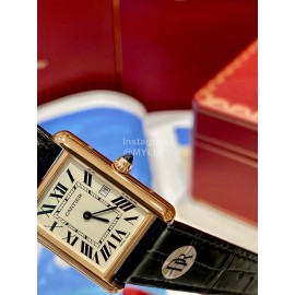 Cartier Tank Roman Numerals Square Dial Leather Strap Watch