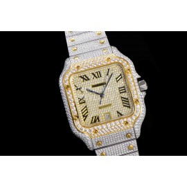 Cartier Fashion 40mm Diamond Gold Dial Steel Strap Watch