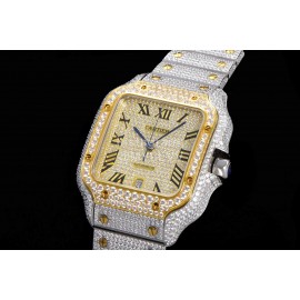Cartier Fashion 40mm Diamond Gold Dial Steel Strap Watch