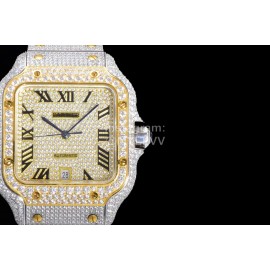 Cartier Fashion 40mm Diamond Gold Dial Steel Strap Watch