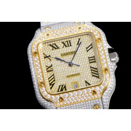 Cartier Fashion 40mm Diamond Gold Dial Steel Strap Watch