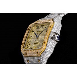 Cartier Fashion 40mm Diamond Gold Dial Steel Strap Watch