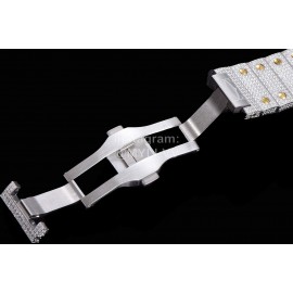 Cartier Fashion 40mm Diamond Gold Dial Steel Strap Watch