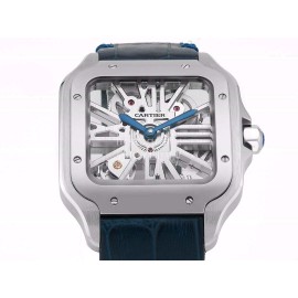 Cartier Square Hollow Dial Leather Strap Watch Silver