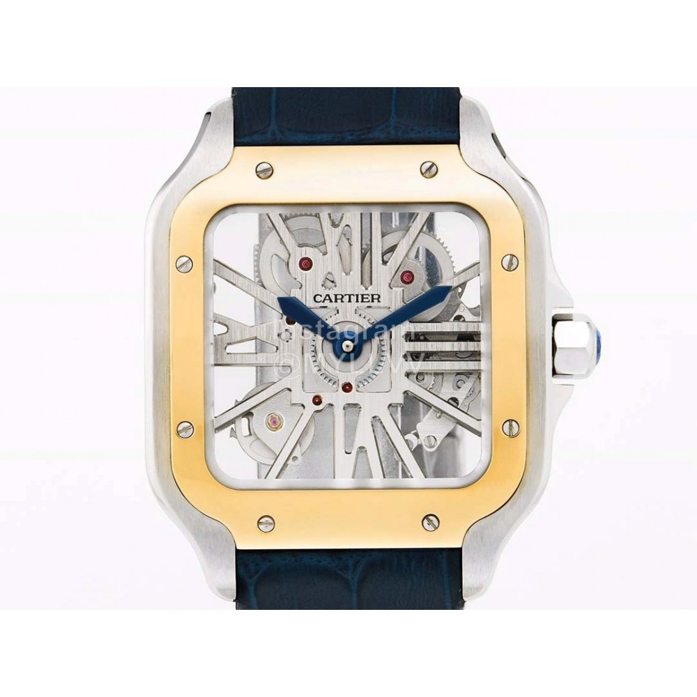 Cartier Square Hollow Dial Leather Strap Watch Gold