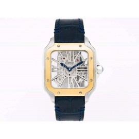 Cartier Square Hollow Dial Leather Strap Watch Gold
