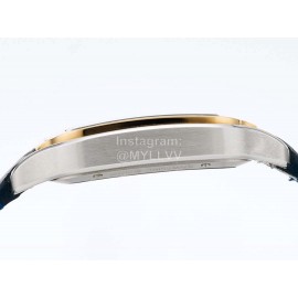 Cartier Square Hollow Dial Leather Strap Watch Gold