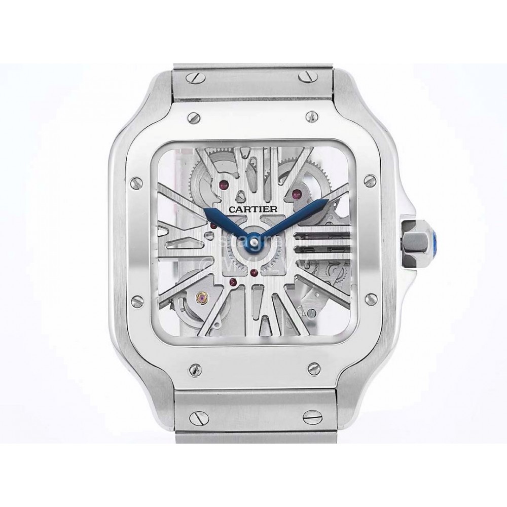 Cartier Square Hollow Dial Steel Strap Watch Silver