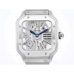Cartier Square Hollow Dial Steel Strap Watch Silver