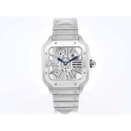 Cartier Square Hollow Dial Steel Strap Watch Silver