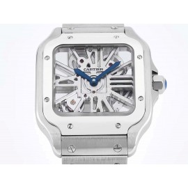 Cartier Square Hollow Dial Steel Strap Watch Silver