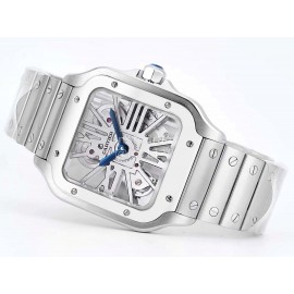 Cartier Square Hollow Dial Steel Strap Watch Silver